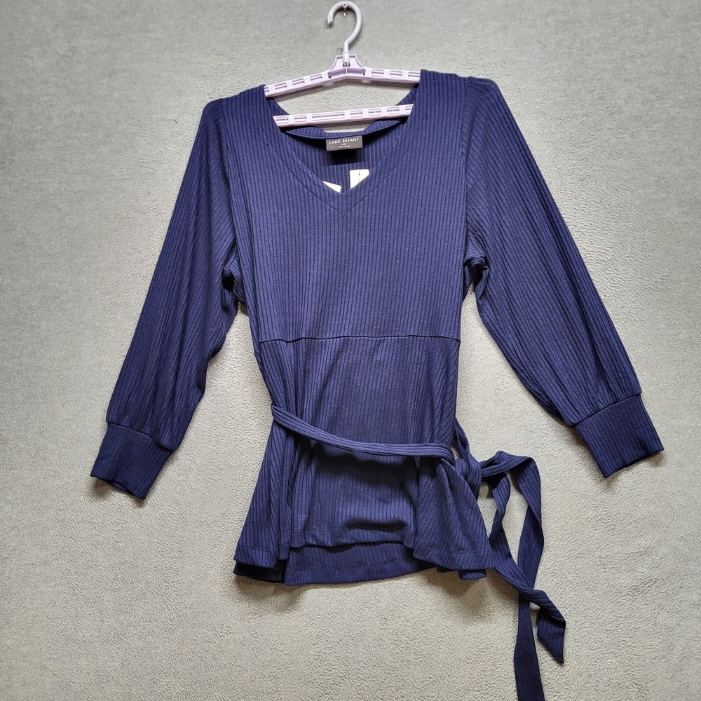 Lane Bryant Women Top 22/24‎ Blue Blouson Classic Long Sleeve V Neck Tunic NWT